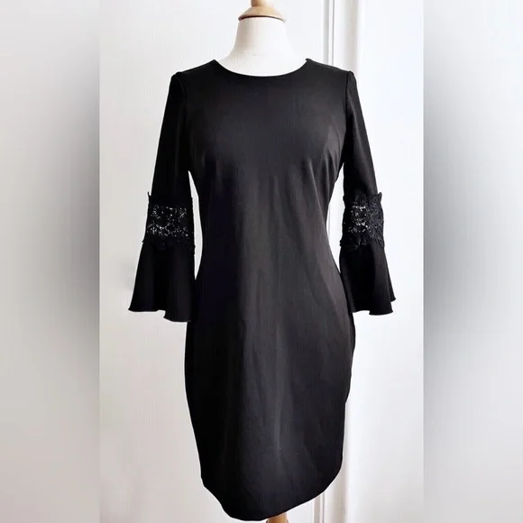 Tommy Hilfiger Black Sheath Dress with Lace Bell Sleeves - Picture 5 of 11